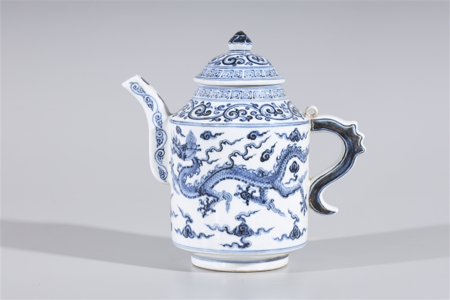 Appraisal: Chinese blue and white enameled porcelain teapot with dome lid