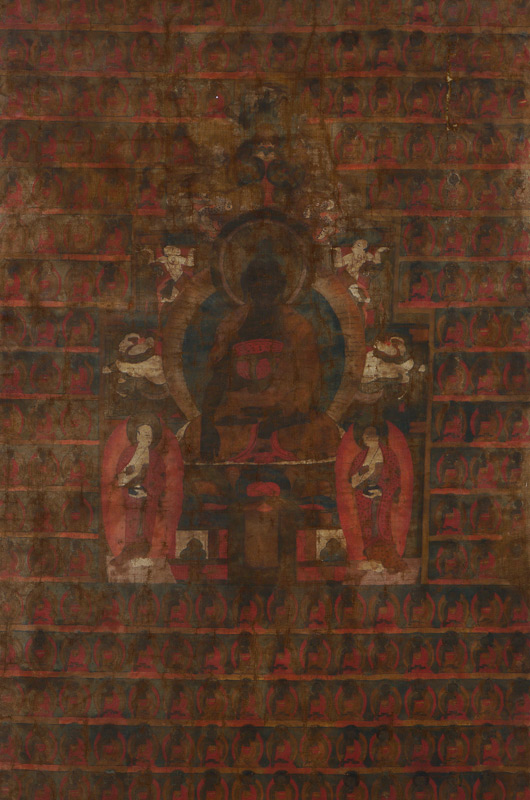 Appraisal: EARLY TIBETAN THANGKA PAINTING Oil Canvas laid down Depicts a