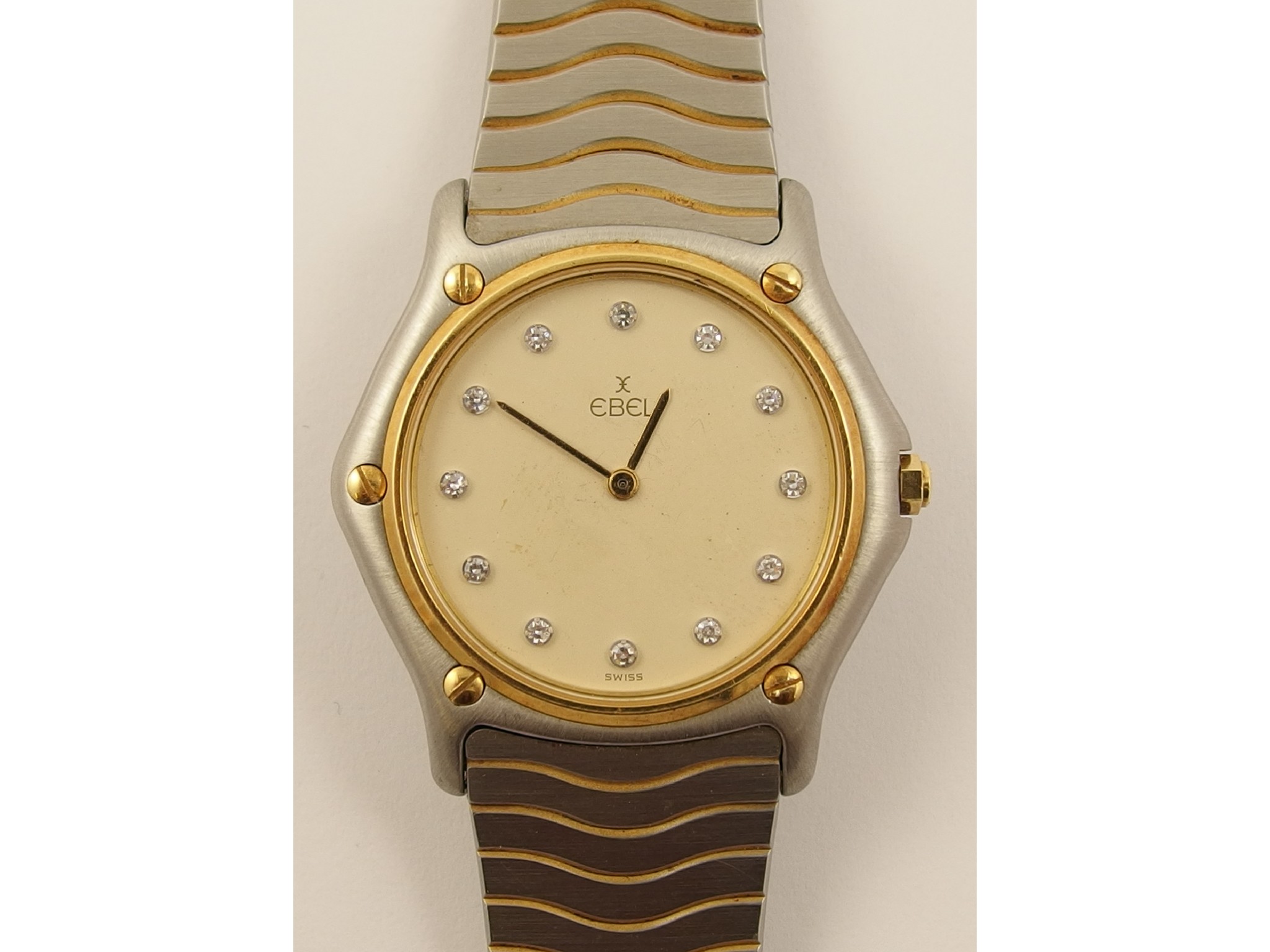 Appraisal: An Ebel diamond set watchwith stainless steel wave design strap