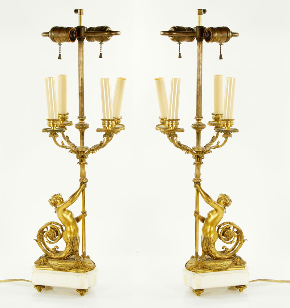 Appraisal: - Pair th C French Figural Lamps Pair of th