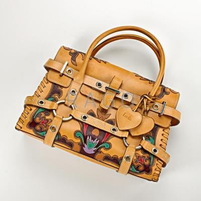 Appraisal: LUELLA GISELE LEATHER HANDBAG Tan leather with floral cut-out appliqu