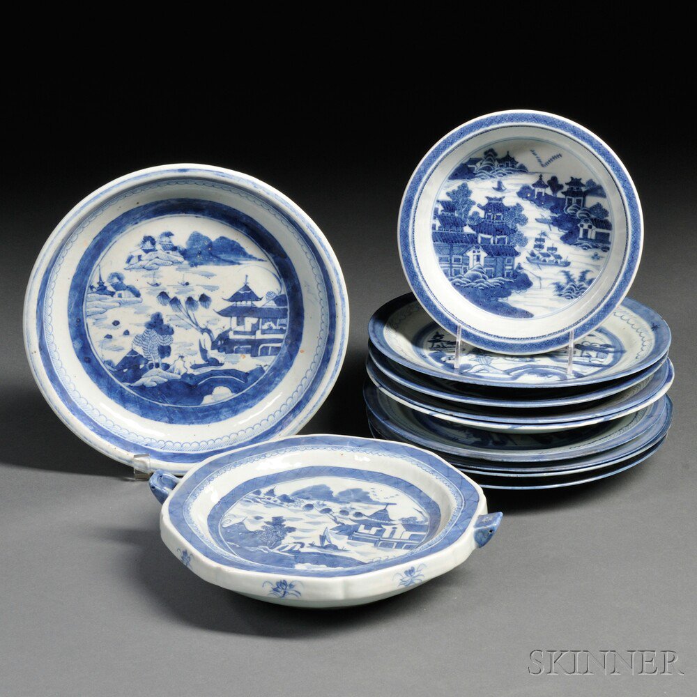 Appraisal: Eleven Blue and White Canton-decorated Porcelain Table Items China late