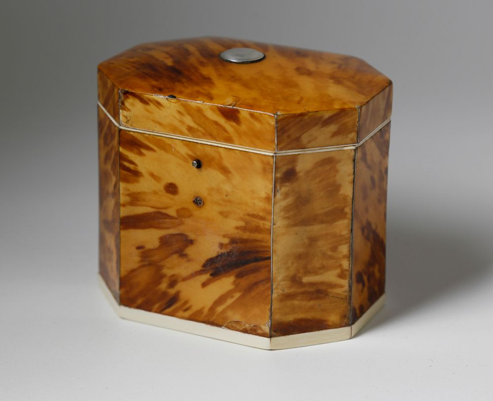 Appraisal: English Octagonal Tortoiseshell Tea Caddy circa English Octagonal Tortoiseshell Tea