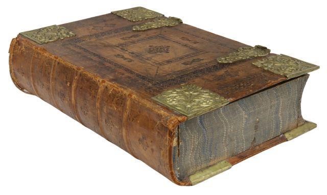 Appraisal: German embossed leather book binding now fashioned as a table