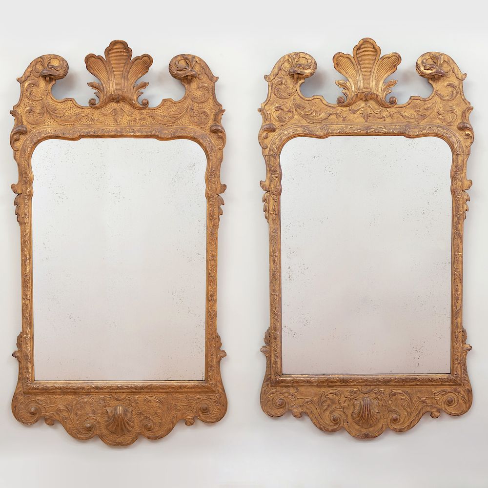 Appraisal: Pair of George II Style Giltwood Pier Mirrors Each top