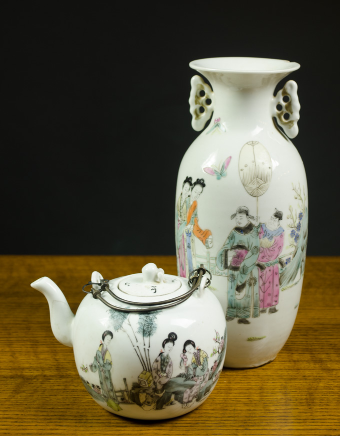 Appraisal: CHINESE FAMILLE ROSE PORCELAIN VASE AND TEA POT the vase