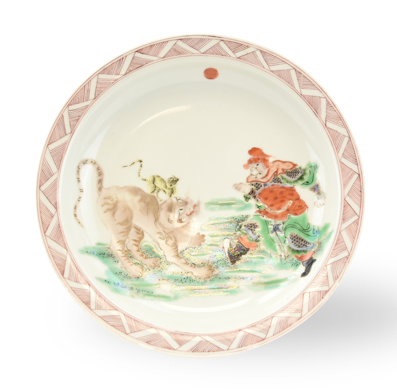 Appraisal: CHINESE FAMILLE VERTE PLATE W TIGER KANGXI MARK Chinese plate