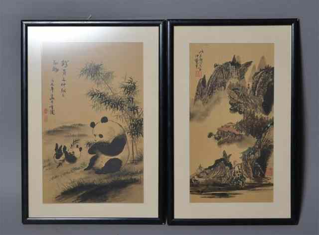 Appraisal: Chinese Watercolor Painting On SilkBoth finely painted in the sumi