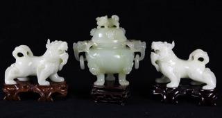 Appraisal: Chinese Hardstone Censer and Beasts lot of Chinese hardstone carvings