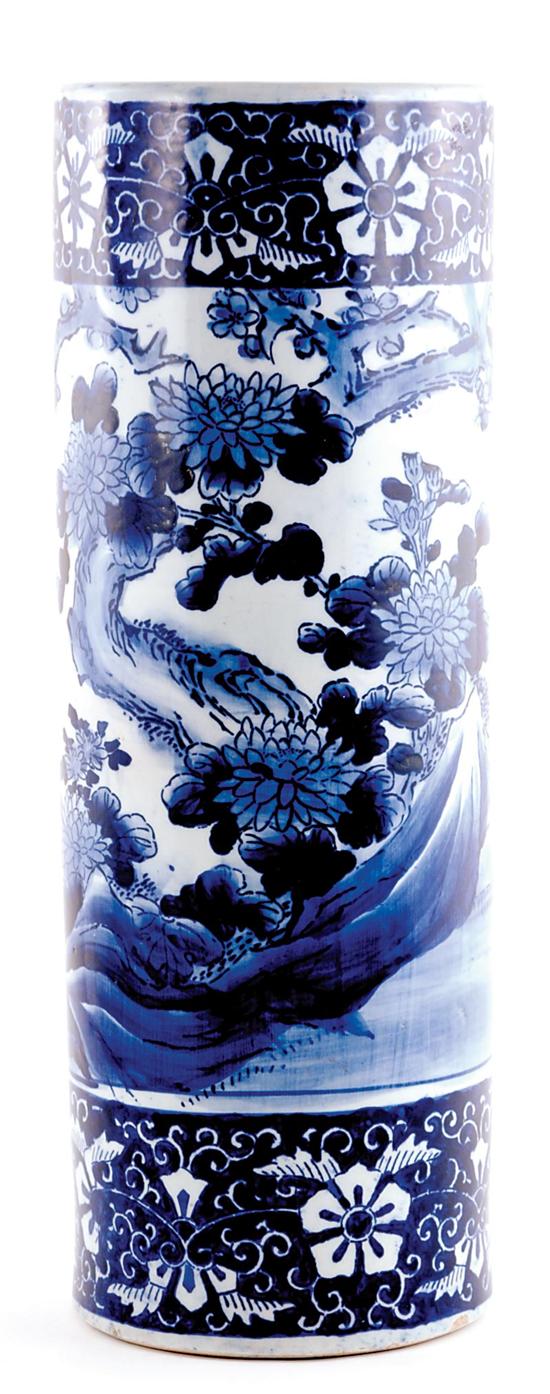 Appraisal: Chinese blue-and-white umbrella stand late th century cylinder form underglaze-blue