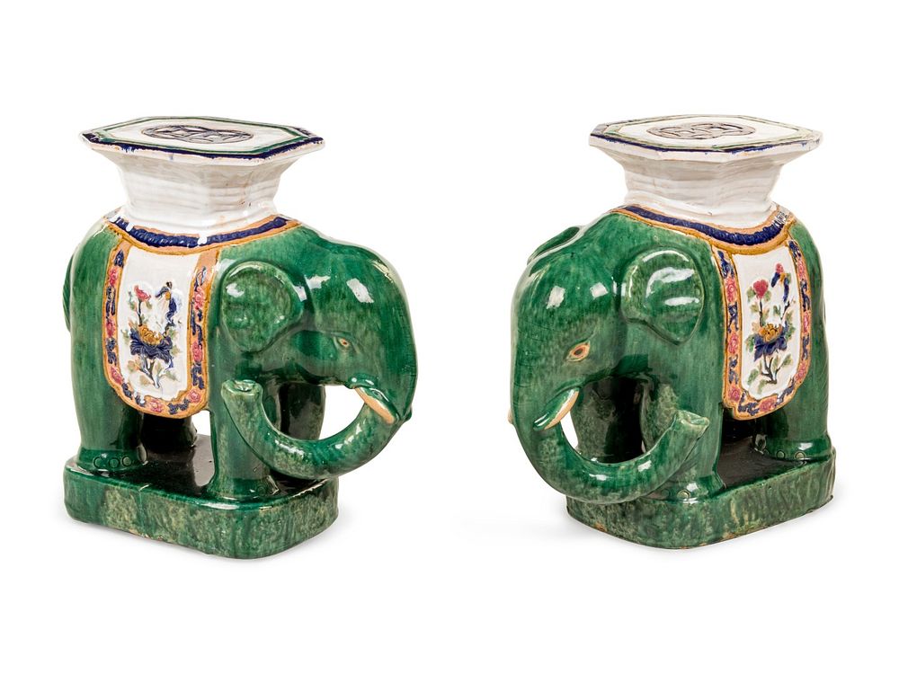 Appraisal: A Pair of Glazed Terra Cotta Elephant Seats A Pair