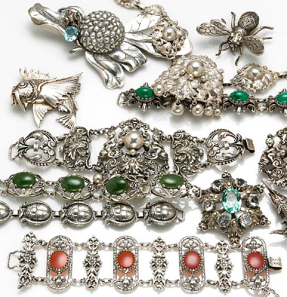 Appraisal: A collection of silver costume jewelry featuring Cini comprising seven