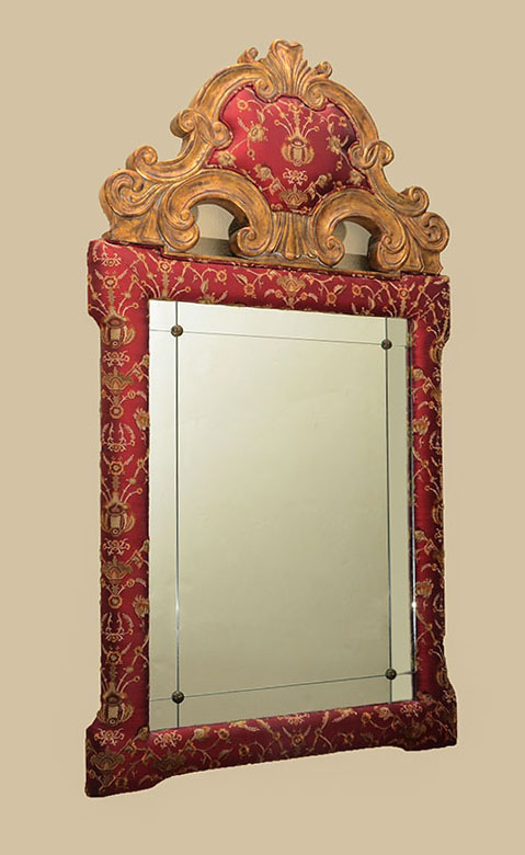 Appraisal: LARGE LABARGE GILTWOOD UPHOLSTERED WALL MIRROR Carved giltwood frame with