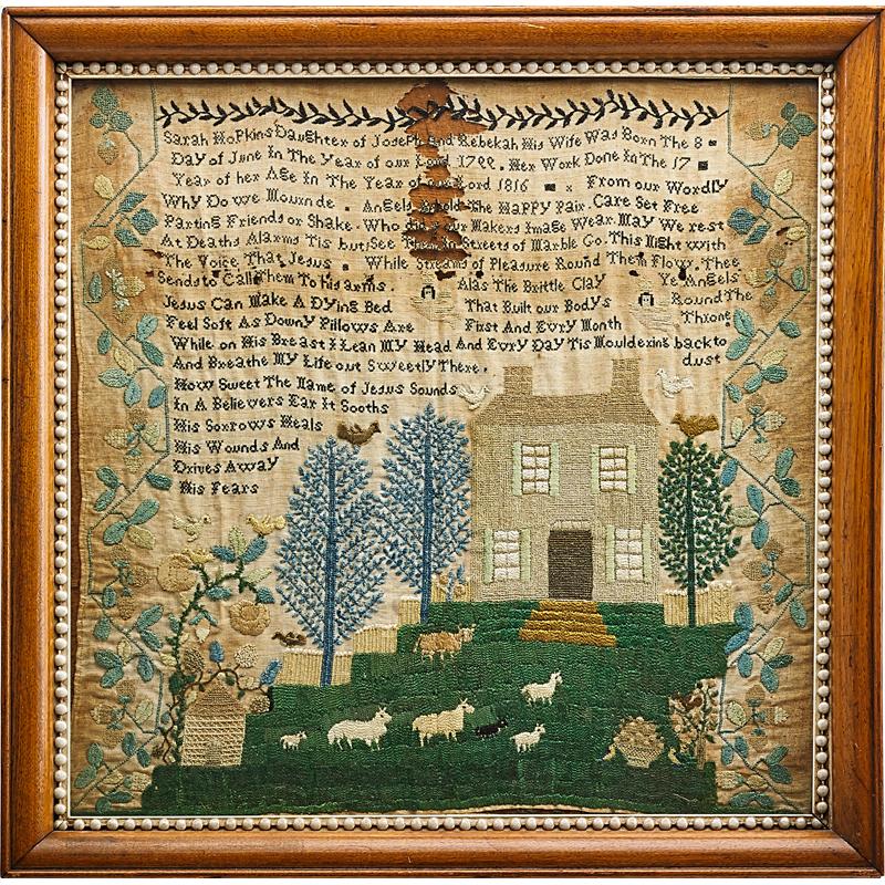 Appraisal: NEW JERSEY EMBROIDERED SAMPLER Condition Report Vibrant colors but with