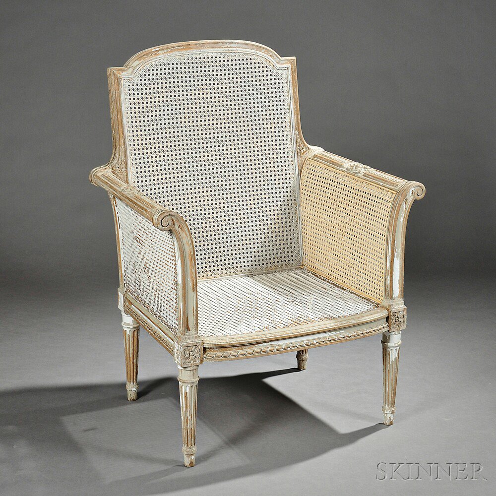 Appraisal: Louis XVI-style Painted Beechwood and Caned Bergere late th century