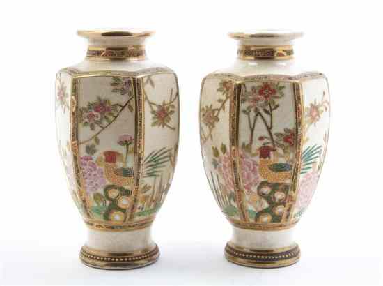 Appraisal: A Pair of Japanese Satsuma Vases each of hexagonal baluster