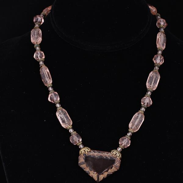 Appraisal: Czech Art Deco Cut Rose Crystal beaded necklace Surface wear