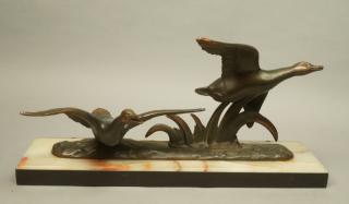 Appraisal: Art Deco Metal Figural Flying Duck Geese Sculptur Art Deco