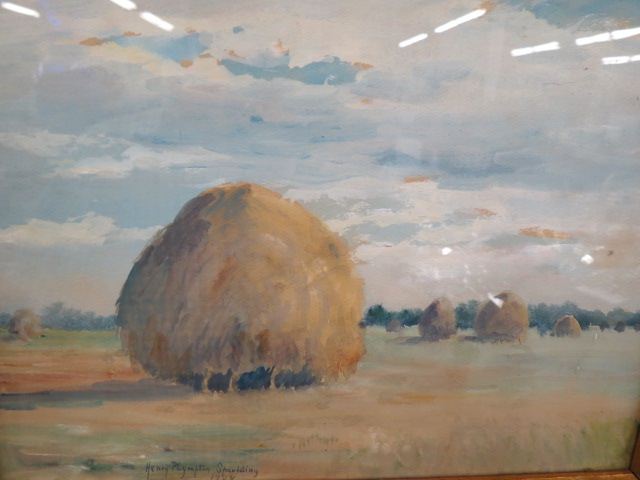 Appraisal: Henry P Spaulding watercolor gouache landscape with haystacks signed dated