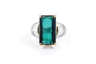 Appraisal: A Tourmaline and Diamond Ring Set with a centered rectangular