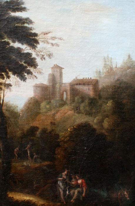 Appraisal: OLD MASTER LANDSCAPE WITH FIGURES OIL Canvas '' x ''