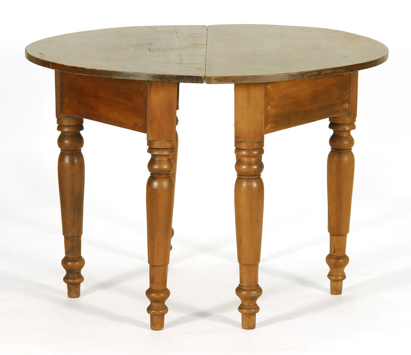 Appraisal: TWO COUNTRY-MADE DEMILUNE DINING TABLE ENDS New England Mid- th