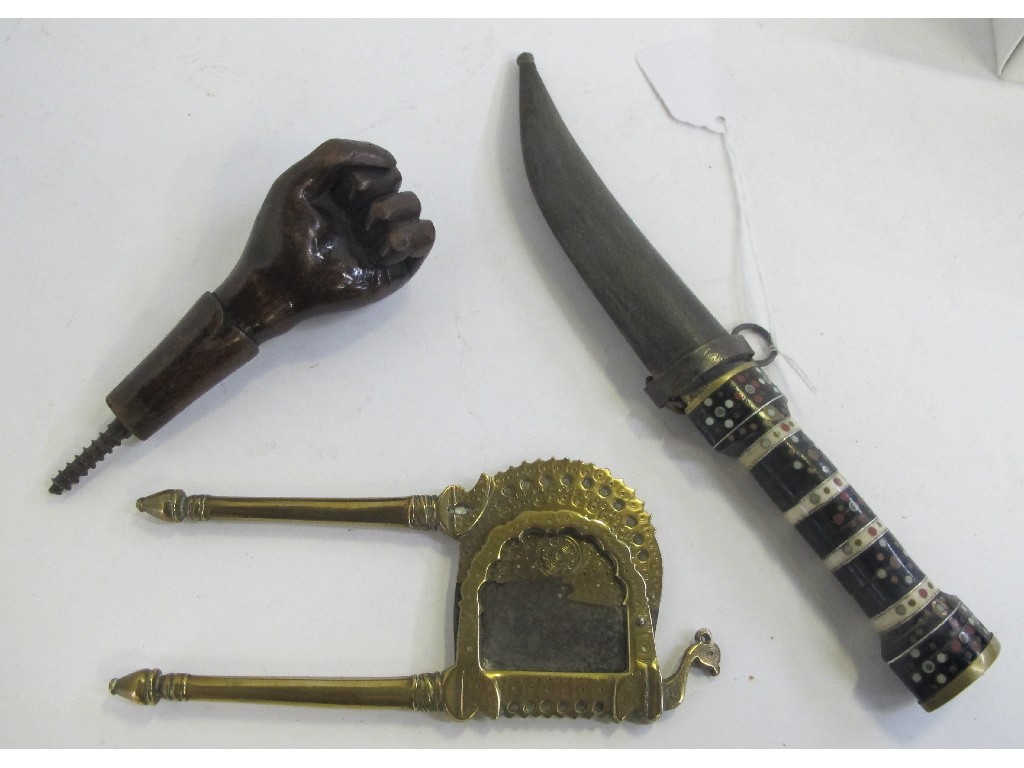 Appraisal: Lot comprising stick handle ethnic dagger and a tobacco cutter