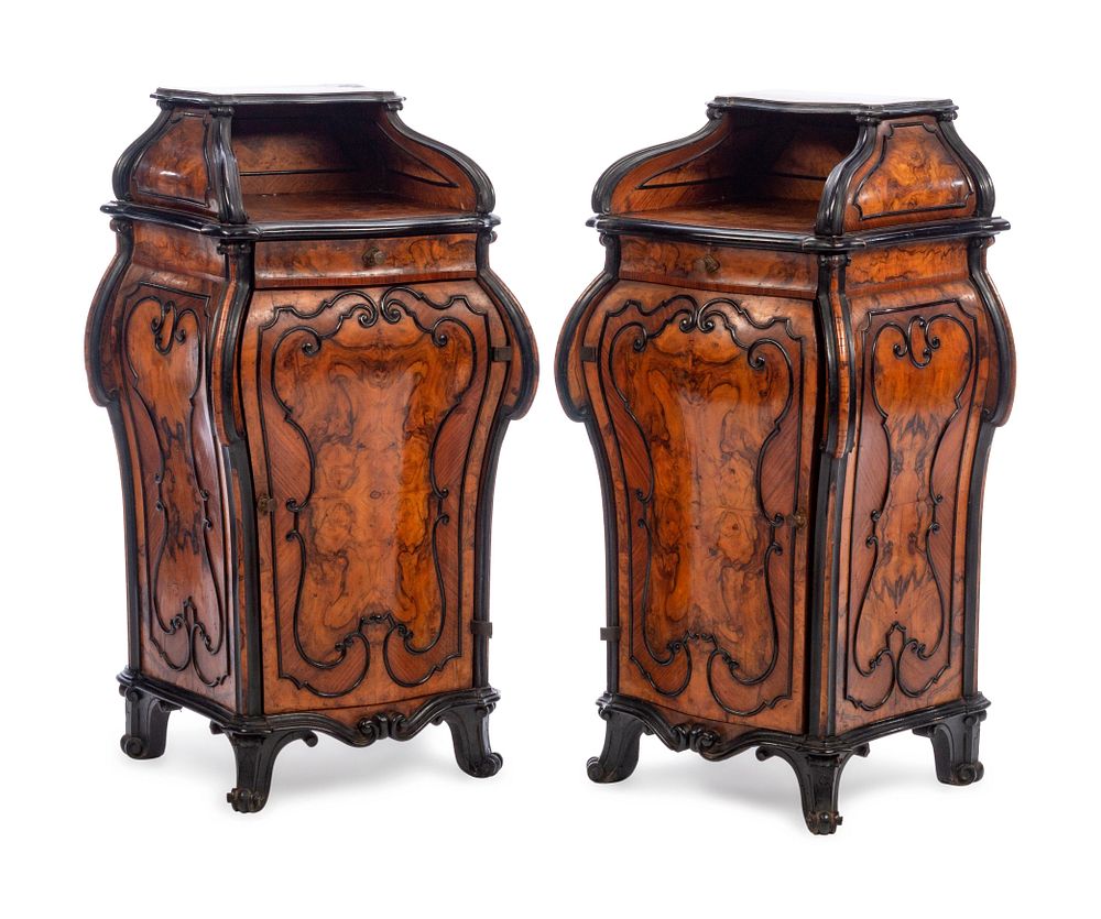 Appraisal: A Pair of Italian Parcel Ebonized Burlwood Side Cabinets A