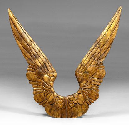 Appraisal: Pair carved and gilt wood angel wings articulated feathers th