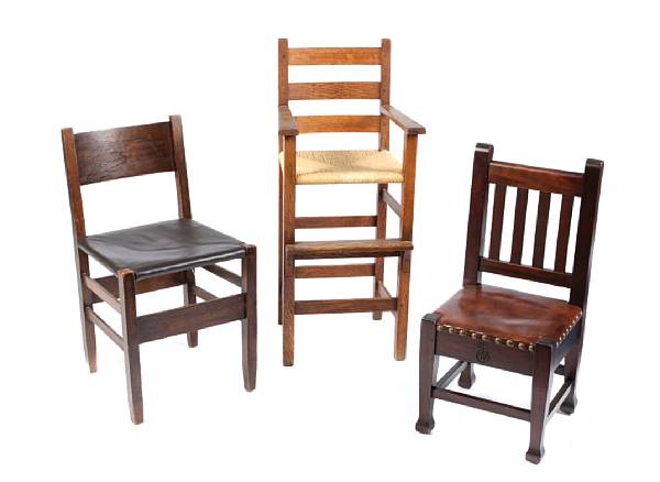 Appraisal: A Gustav Stickley child's oak and rush high chair model