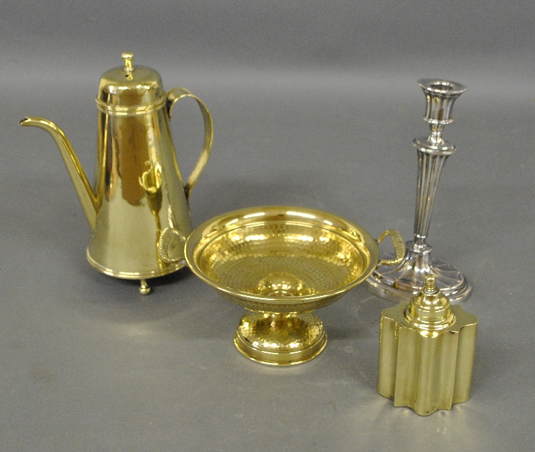 Appraisal: - Grouping to incl an English brass coffee chocolate pot