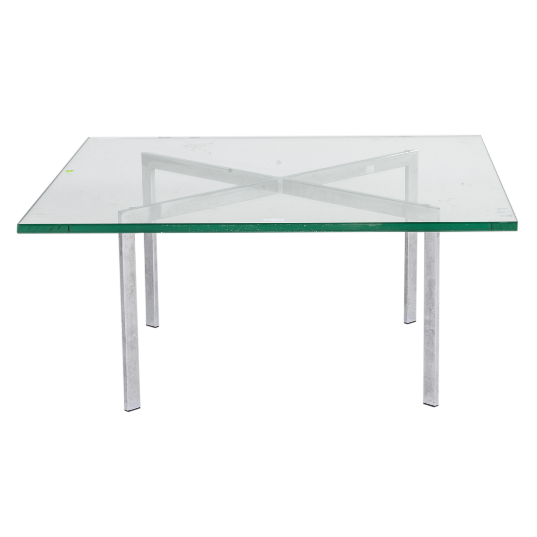 Appraisal: Contemporary Barcelona style chrome glass table in the manner of