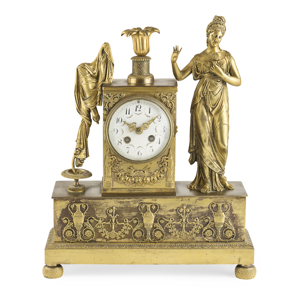 Appraisal: FRENCH EMPIRE ORMOLU MANTEL CLOCK TH CENTURY AND LATER the