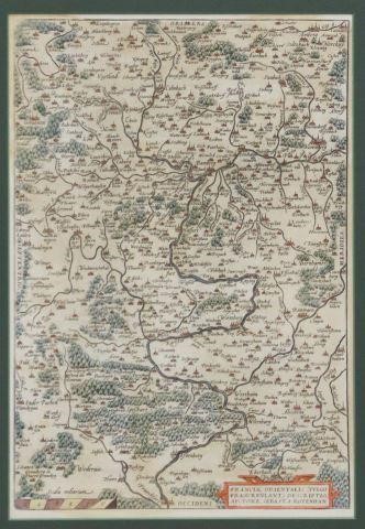 Appraisal: Framed hand-painted map of Eastern France engraved and illustrated after