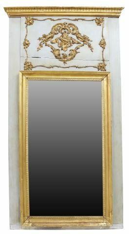 Appraisal: French Louis XVI style parcel gilt and painted trumeau mirror