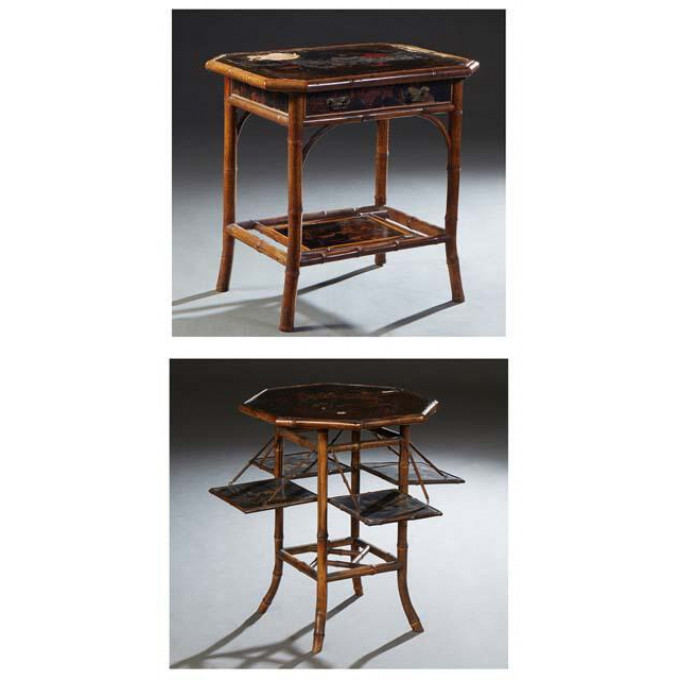 Appraisal: Two Anglo Chinese Bamboo Lacquered Octagonal Side Tables one with