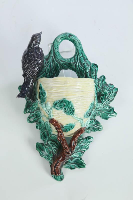 Appraisal: JOHN ROTH MAJOLICA WALL POCKET Nest and bird wall pocket