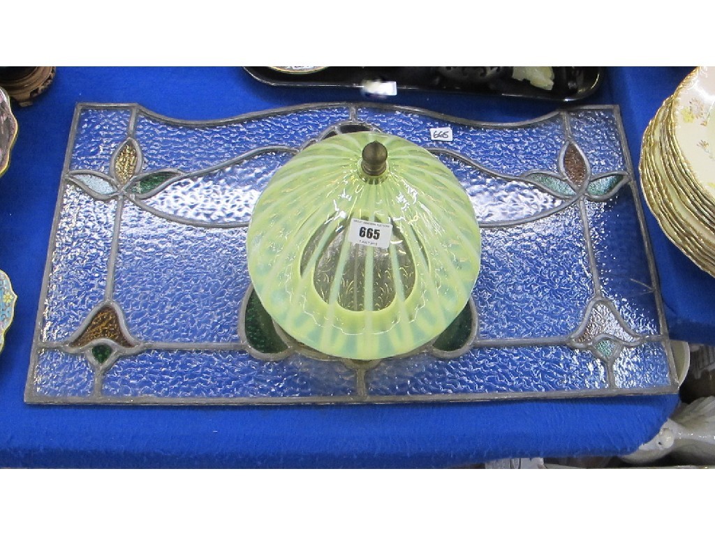 Appraisal: Vaseline glass light shade and a stained glass panel