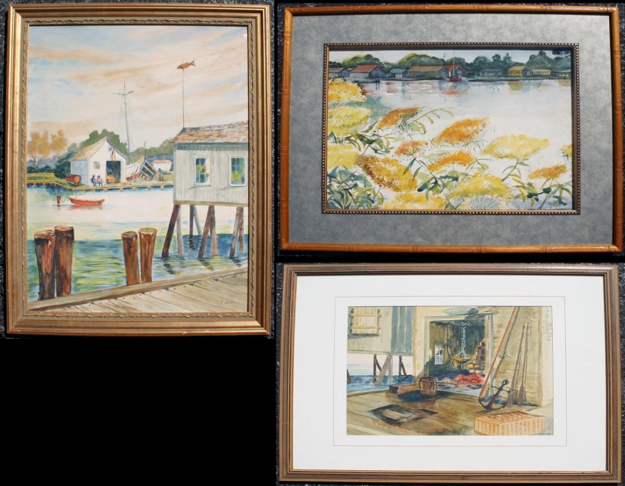 Appraisal: PC G SALOMON WATERCOLOR LOT To include Dockside Fisheries Scene