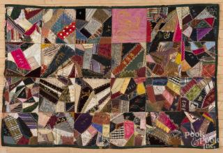 Appraisal: Silk crazy quilt dated and signed Mr and Mrs W