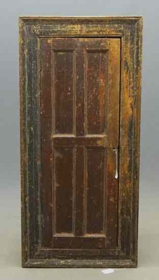 Appraisal: th c architectural paneled hanging cupboard in original polychrome paint