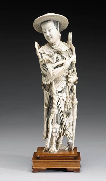 Appraisal: Ivory Carvings The fabled beauty dressed in full armor as