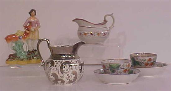 Appraisal: th C strawberry-decorated pink lustre including two saucers two handleless