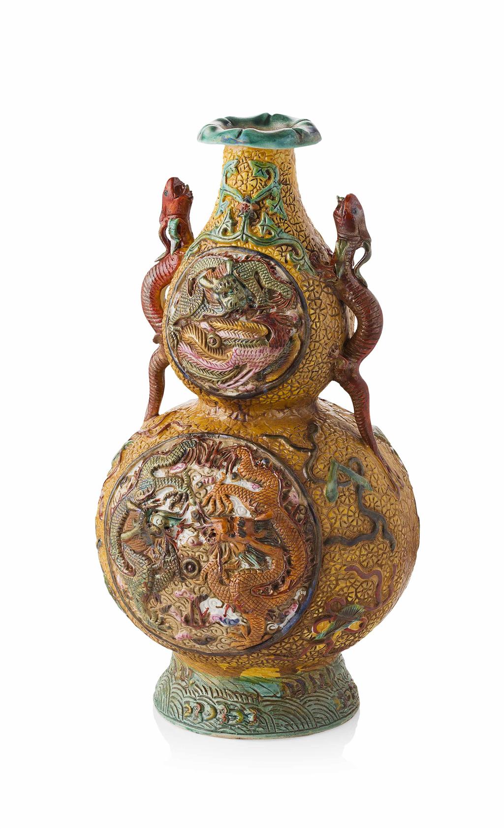 Appraisal: DOUBLE-GOURD 'DRAGON' VASE QING DYNASTY porcelain imitating tileware of double-gourd