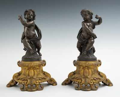 Appraisal: A Fine Pair of Gilt and Patinated Bronze Figural Chenets