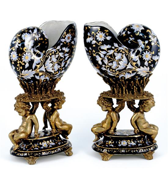 Appraisal: Pair nautilus-form vases upturned shell supported by gilt-bronze coral and