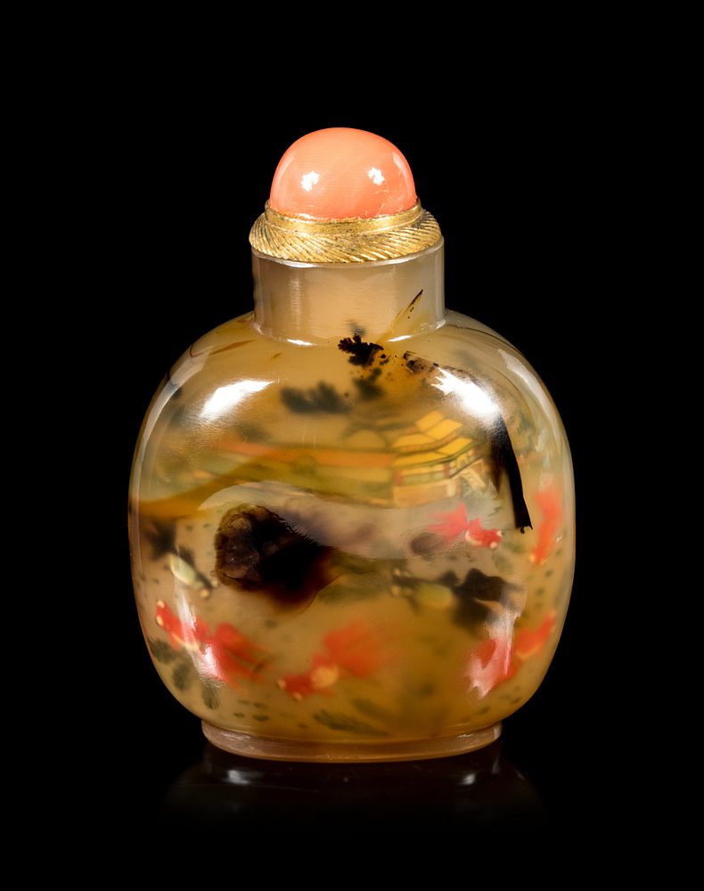 Appraisal: An Inside Painted Agate Snuff Bottle Height overall in cm