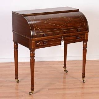 Appraisal: Charles X brass inlaid mahogany cylinder desk th c l