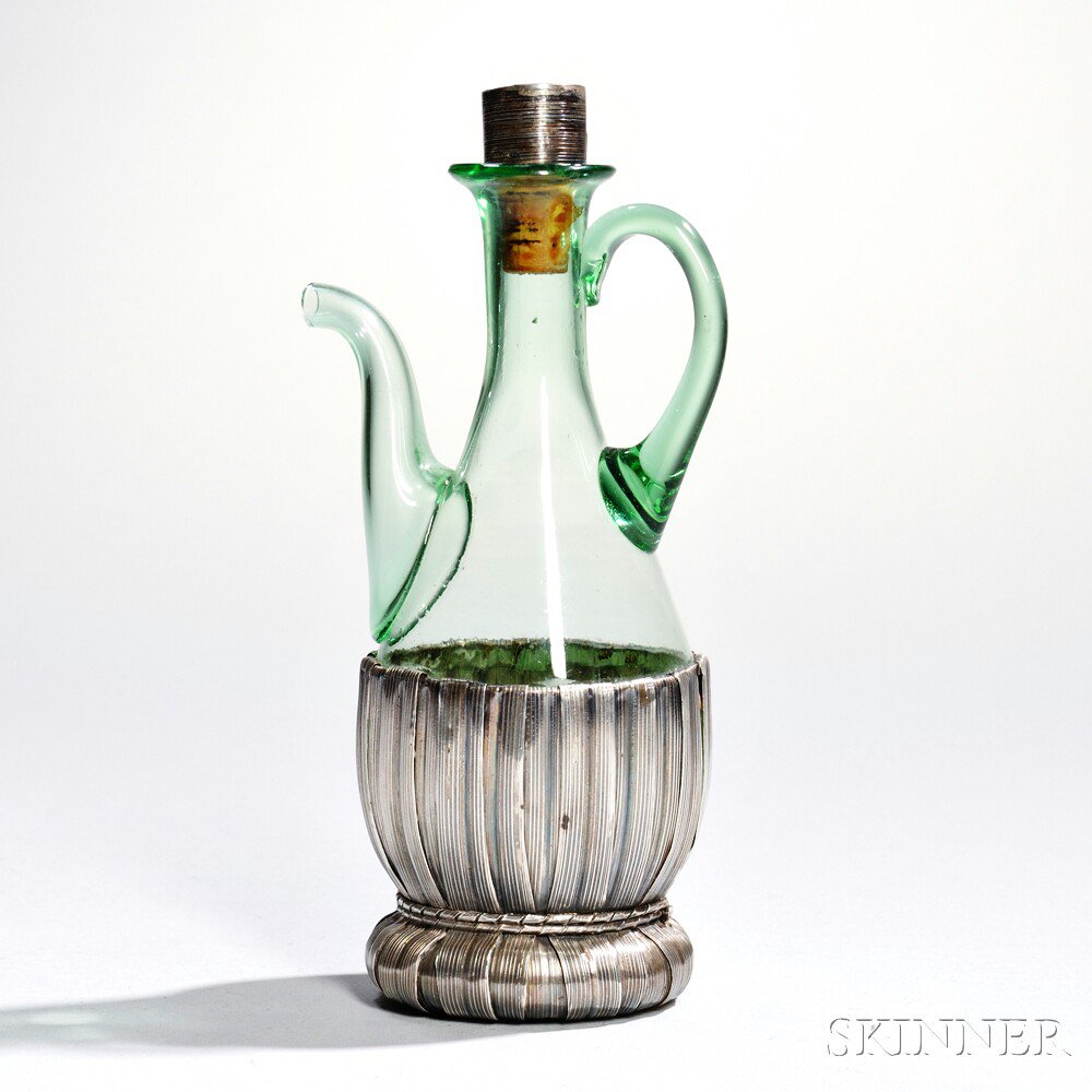 Appraisal: Buccellati Sterling Silver and Green Glass Bottle with silver stopper