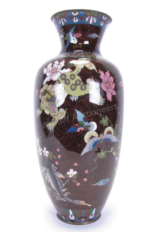 Appraisal: Oriental Cloisonne Vase large Cloisonne on copper vase with Foo